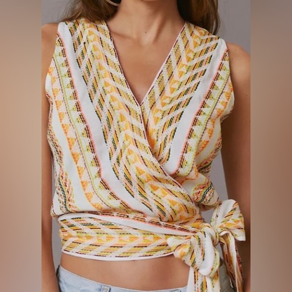 ANTHROPOLOGIE DOLAN EMBROIDERY WRAP TOP SIZE S / M COLOR MIX COLORS NWT - Picture 3 of 13